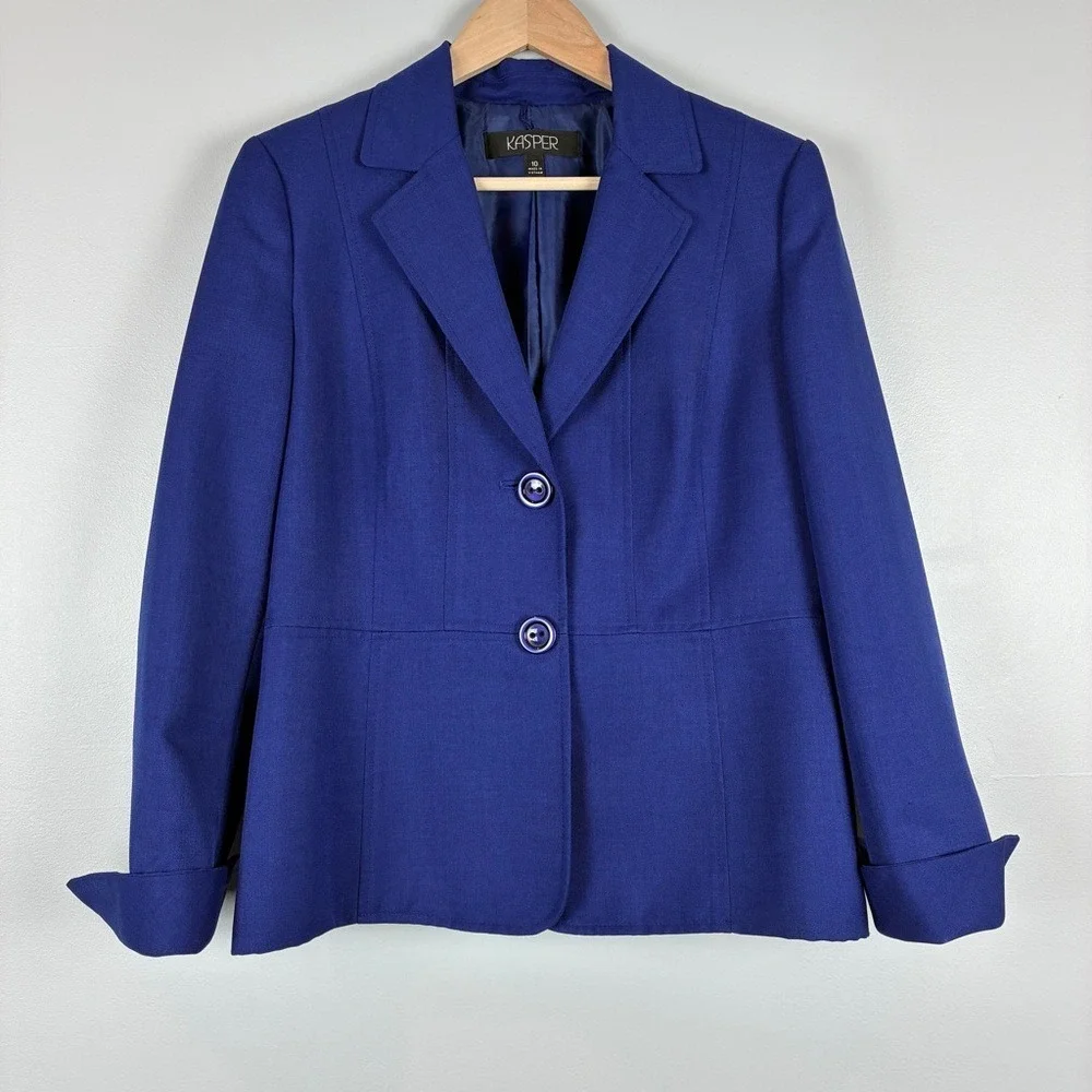 Kasper Blazer 10 Polyester Professional Royal Blue Career Chic Office Siren - Picture 3 of 14